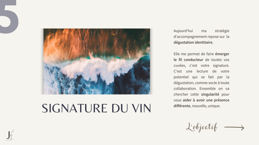 Signature d'un vin, identité d'une gamme de vin par œnologue Julie BERTOLOTTI : marketing du vin